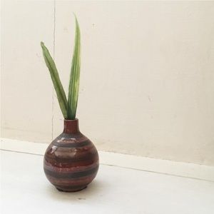 VINTAGE Mini Asian Striped Maroon Pottery Bud Vase MCM